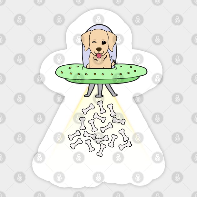 Funny retriever dog is flying a ufo Sticker by Pet Station